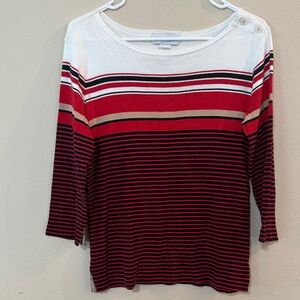 Sag Harbor Red, White, and Brown Striped Long Sleeve Top
